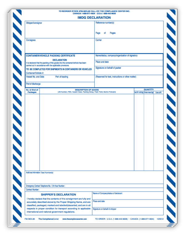 IMO Shipper's Declaration Form, Laser, 100/Pack - ICC Canada