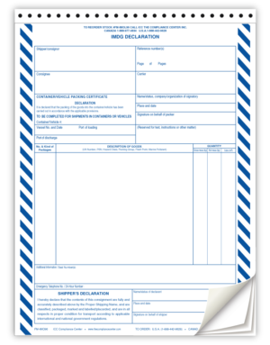 IMO Shippers Declaration Forms, 4-Part NCR, Preprinted, 100/Pack - ICC Canada