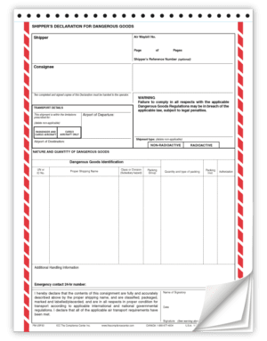 Air Declaration Form, 4-Part NCR, English Only, 100/Pack - ICC Canada