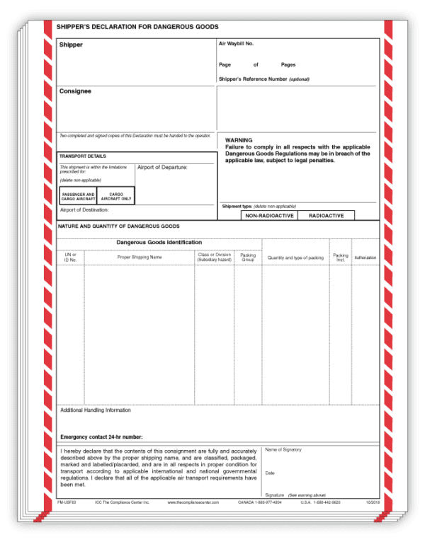 Air Declaration Form, Laser, English Only, 100/Pack - ICC Canada