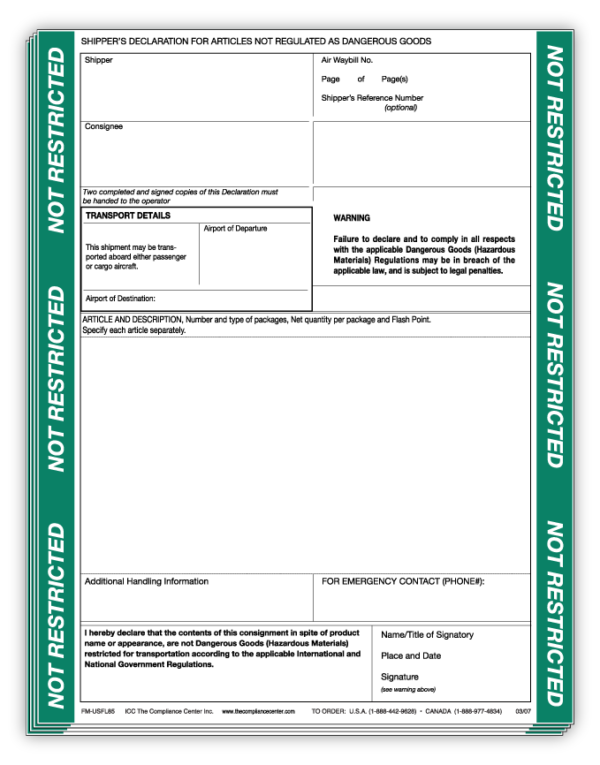 Not Restricted Articles Form, Laser, 100/Pack - ICC Canada