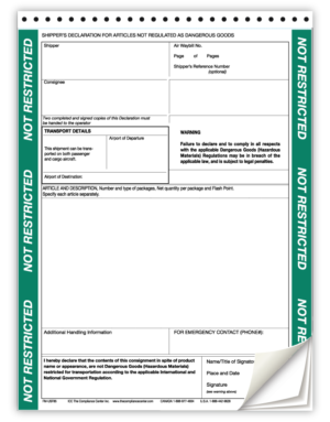 Not Restricted Articles Form, 4-Part NCR, Preprinted, 100/Pack - ICC Canada