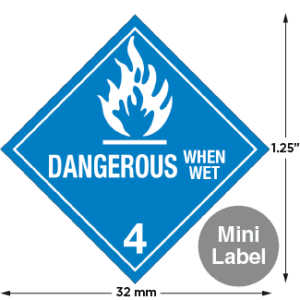 Hazard Class 4.3 - Dangerous When Wet Material, Worded, Mini High-Gloss Label, 500/roll - ICC Canada