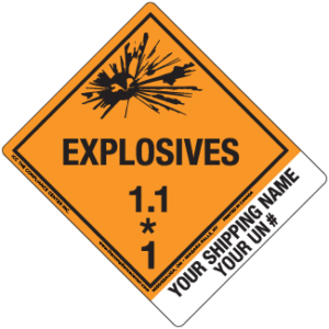 Hazard Class 1.1 - Explosive, Worded, Vinyl Label, Shipping Name-Standard Tab, Custom, 500/roll - ICC Canada