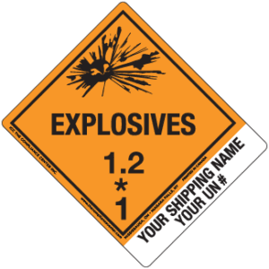 Hazard Class 1.2 - Explosive, Worded, Vinyl Label, Shipping Name-Standard Tab, Custom, 500/roll - ICC Canada