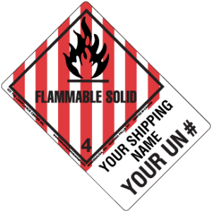 Hazard Class 4.1 - Flammable Solid, Worded, High-Gloss Label, Shipping Name-Large Tab, Custom, 500/roll - ICC Canada