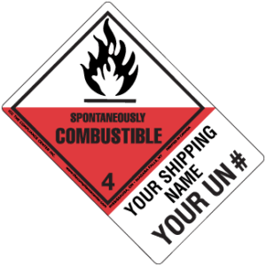 Hazard Class 4.2 - Spontaneously Combustible Material, Worded, High-Gloss Label, Shipping Name-Large Tab, Custom, 500/roll - ICC Canada