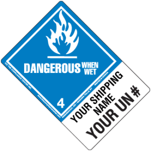 Hazard Class 4.3 - Dangerous When Wet Material, Worded, High-Gloss Label, Shipping Name-Large Tab, Custom, 500/roll - ICC Canada