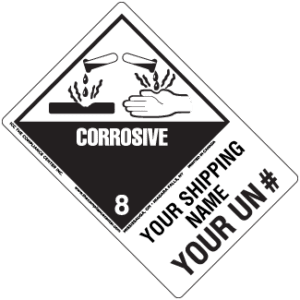 Hazard Class 8 - Corrosive Material, Worded, Vinyl Label, Shipping Name-Large Tab, Custom, 500/roll - ICC Canada