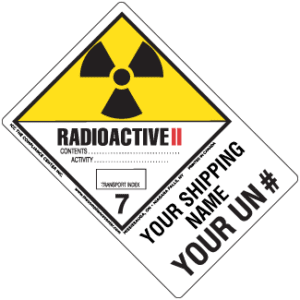 Hazard Class 7 - Radioactive Category II - Explosive, Worded, Vinyl Label, Shipping Name-Large Tab, Custom, 500/roll - ICC Canada