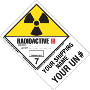 Hazard Class 7 - Radioactive Category III - Explosive, Worded, Vinyl Label, Shipping Name-Large Tab, Custom, 500/roll - ICC Canada