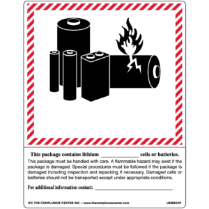 Lithium Battery Mark with Hazard Statement, 6.375″ x 5″, Gloss Paper Label, 500/Roll - ICC Canada