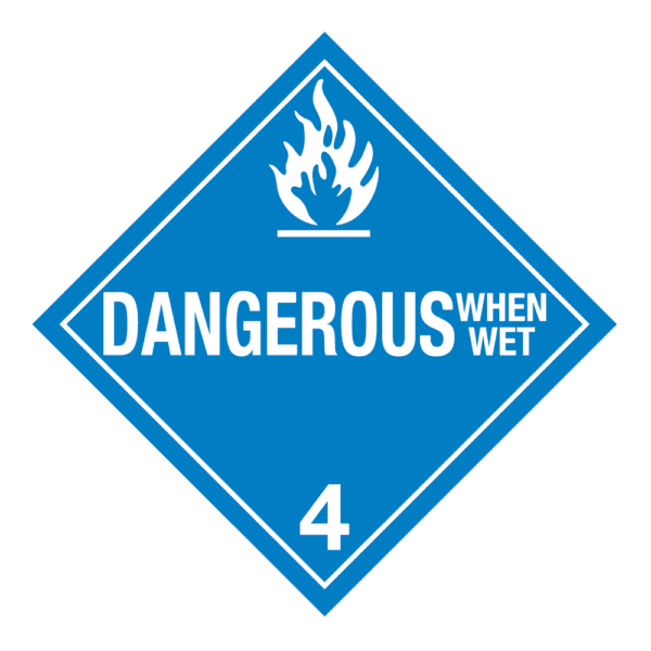 Hazard Class 4.3 - Dangerous When Wet Material Placard, Removable Self-Stick Vinyl, Worded - ICC Canada