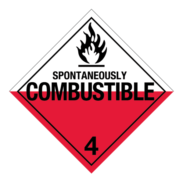 Hazard Class 4.2 - Spontaneously Combustible Material Placard, Removable Self-Stick Vinyl, Worded - ICC Canada