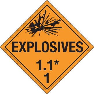 Hazard Class 1.1 - Explosives, Removable Self-Stick Vinyl, Worded Placard - ICC Canada