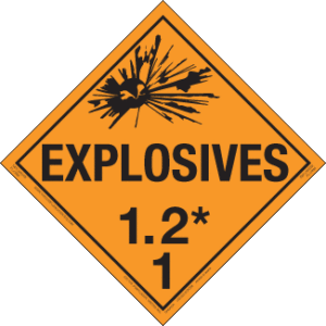 Hazard Class 1.2 - Explosives Placard, Removable Self-Stick Vinyl, Worded - ICC Canada