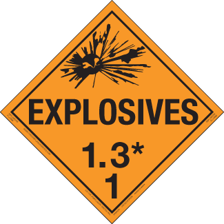 Hazard Class 1.3 - Explosives, Removable Self-Stick Vinyl, Worded Placard - ICC Canada