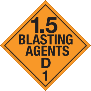 Hazard Class 1.5D - Explosives Placard, Removable Self-Stick Vinyl, Worded - ICC Canada