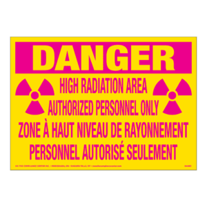 Danger High Radiation Area, 14" x 10", Rigid Vinyl, Bilingual English/French - ICC Canada