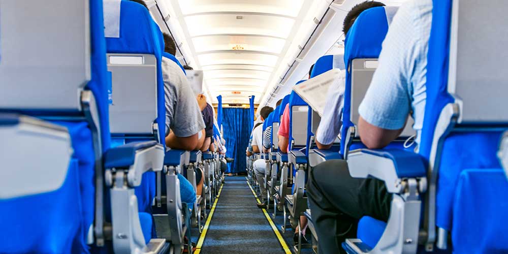Inside passenger airplane