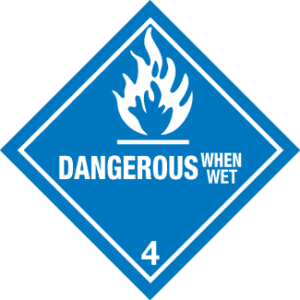Hazard Class 4.3 - Dangerous When Wet Material, Worded, Vinyl Label, 500/roll - ICC Canada