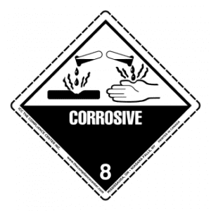 Hazard Class 8 - Corrosive Material, Worded, High-Gloss Label, Dashed Border, 500/roll - ICC Canada