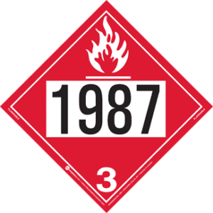 UN 1987 Placard, Hazard Class 3 - Flammable Liquid, Removable Self-Stick Vinyl - ICC Canada