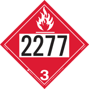 UN 2277, Hazard Class 3 - Flammable Liquid Placard, Removable Self-Stick Vinyl - ICC Canada