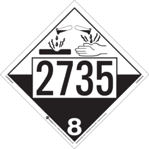 UN 2735, Hazard Class 8 - Corrosive Placard, Removable Self-Stick Vinyl - ICC Canada