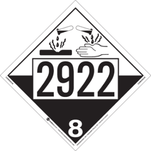 UN 2922, Hazard Class 8 - Corrosive Placard, Removable Self-Stick Vinyl - ICC Canada