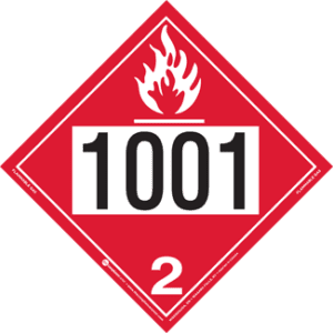 UN 1001, Hazard Class 2 - Flammable Gas, Permanent Self-Stick Vinyl - ICC Canada