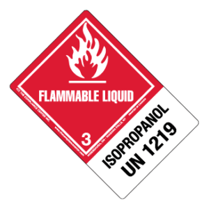 Hazard Class 3 - Flammable Liquid, Worded, High-Gloss Label, Shipping Name-Large Tab, UN1219, 500/roll - ICC Canada