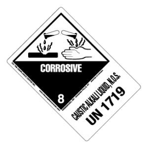 Hazard Class 8 - Corrosive Material, Worded, High-Gloss Label, Shipping Name-Large Tab, UN1719, 500/roll - ICC Canada