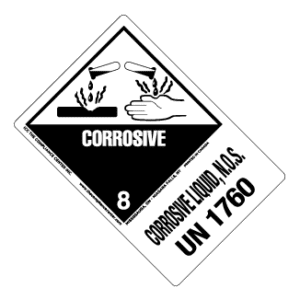 Hazard Class 8 - Corrosive Material, Worded, High-Gloss Label, Shipping Name-Large Tab, UN1760, 500/roll - ICC Canada