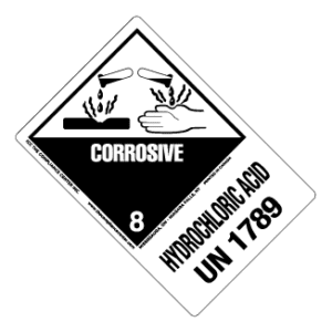 Hazard Class 8 - Corrosive Material, Worded, High-Gloss Label, Shipping Name-Large Tab, UN1789, 500/roll - ICC Canada