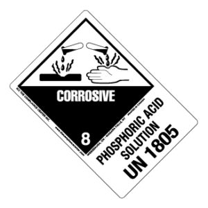 Hazard Class 8 - Corrosive Material, Worded, High-Gloss Label, Shipping Name-Large Tab, UN1805, 500/roll - ICC Canada