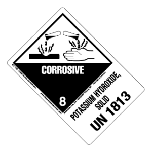 Hazard Class 8 - Corrosive Material, Worded, High-Gloss Label, Shipping Name-Large Tab, UN1813, 500/roll - ICC Canada
