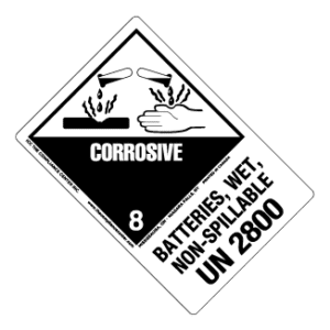 Hazard Class 8 - Corrosive Material, Worded, High-Gloss Label, Shipping Name-Large Tab, UN2800, 500/roll - ICC Canada