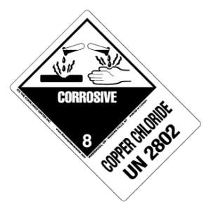Hazard Class 8 - Corrosive Material, Worded, High-Gloss Label, Shipping Name-Large Tab, UN2802, 500/roll - ICC Canada