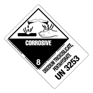 Hazard Class 8 - Corrosive Material, Worded, High-Gloss Label, Shipping Name-Large Tab, UN3253, 500/roll - ICC Canada
