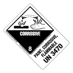 Hazard Class 8 - Corrosive Material, Worded, High-Gloss Label, Shipping Name-Large Tab, UN3470, 500/roll - ICC Canada