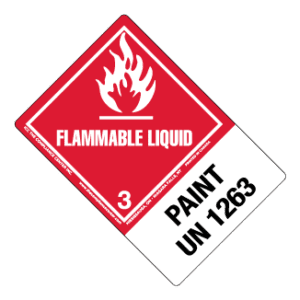Hazard Class 3 - Flammable Liquid, Worded, Vinyl Label, Shipping Name-Large Tab, UN1263, 500/roll - ICC Canada