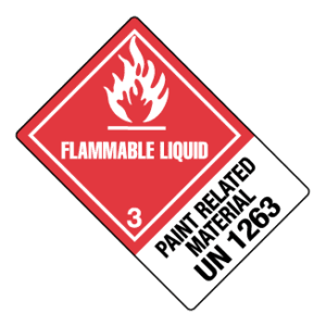 Hazard Class 3 - Flammable Liquid, Worded, Vinyl Label, Shipping Name-Large Tab, UN1263, 500/roll - ICC Canada