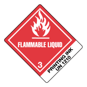 Hazard Class 3 - Flammable Liquid, Worded, High-Gloss Label, Shipping Name-Standard Tab, UN1210, 500/roll - ICC Canada