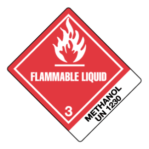 Hazard Class 3 - Flammable Liquid, Worded, High-Gloss Label, Shipping Name-Standard Tab, UN1230, 500/roll - ICC Canada