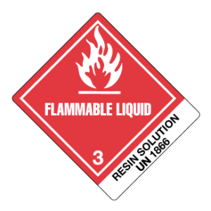 Hazard Class 3 - Flammable Liquid, Worded, High-Gloss Label, Shipping Name-Standard Tab, UN1866, 500/roll - ICC Canada