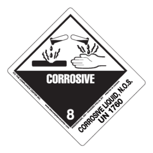 Hazard Class 8 - Corrosive Material, Worded, High-Gloss Label, Shipping Name-Standard Tab, UN1760, 500/roll - ICC Canada