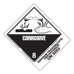 Hazard Class 8 - Corrosive Material, Worded, High-Gloss Label, Shipping Name-Standard Tab, UN3253, 500/roll - ICC Canada