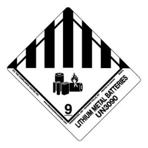 Hazard Class 9 - Lithium Batteries, Non-Worded, Vinyl Label, Shipping Name-Standard Tab, UN3090, 500/roll - ICC Canada