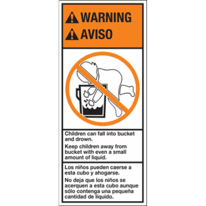 Baby-in-the-Bucket Child Warning, One-Panel, English and Spanish, 6" x 5", Gloss Paper, 500/Roll - ICC Canada